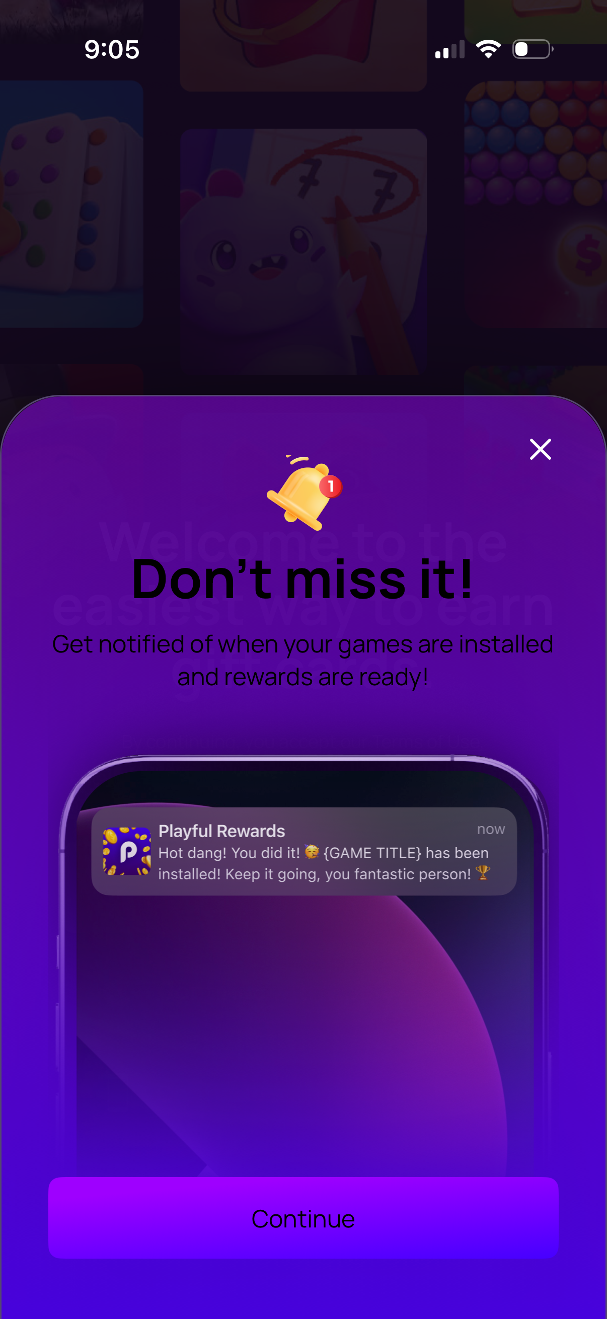 playful-rewards modal screenshot